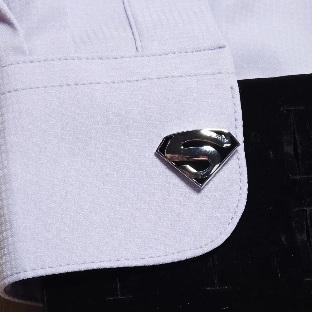 Black Superman Logo Mens Novelty French Cufflinks Silver Plated Bullet Back Gift